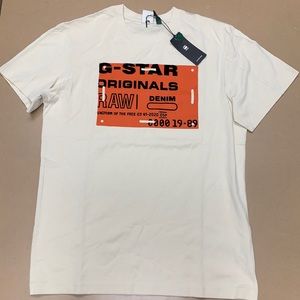 Brand new NWT G-Star Raw men's medium short sleeve shirt cream graphic orange